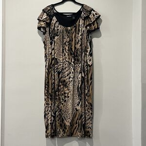 Maggie Barnes Dress Women’s 4X Cheetah Animal Print MIDI Ruffle Stretch Vacation